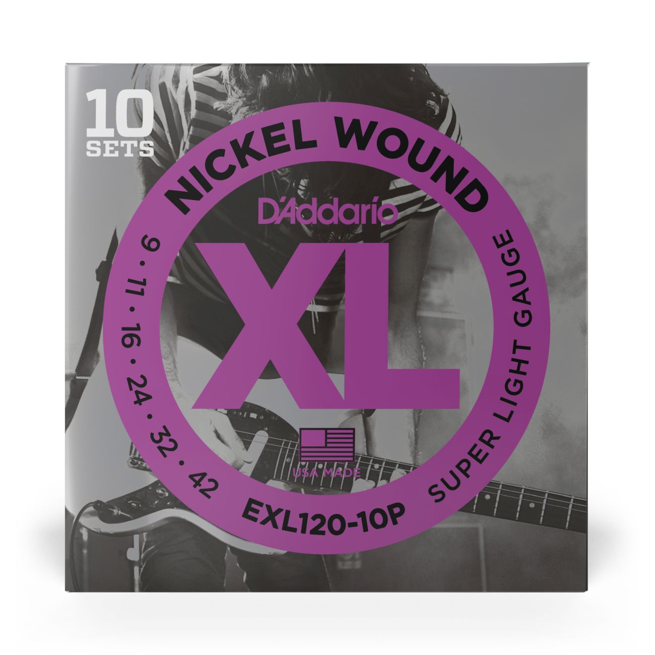 D'Addario EXL120-10P | Nickel Wound Electric Guitar Strings 9-42 Super Light Gauge | 10-Pack