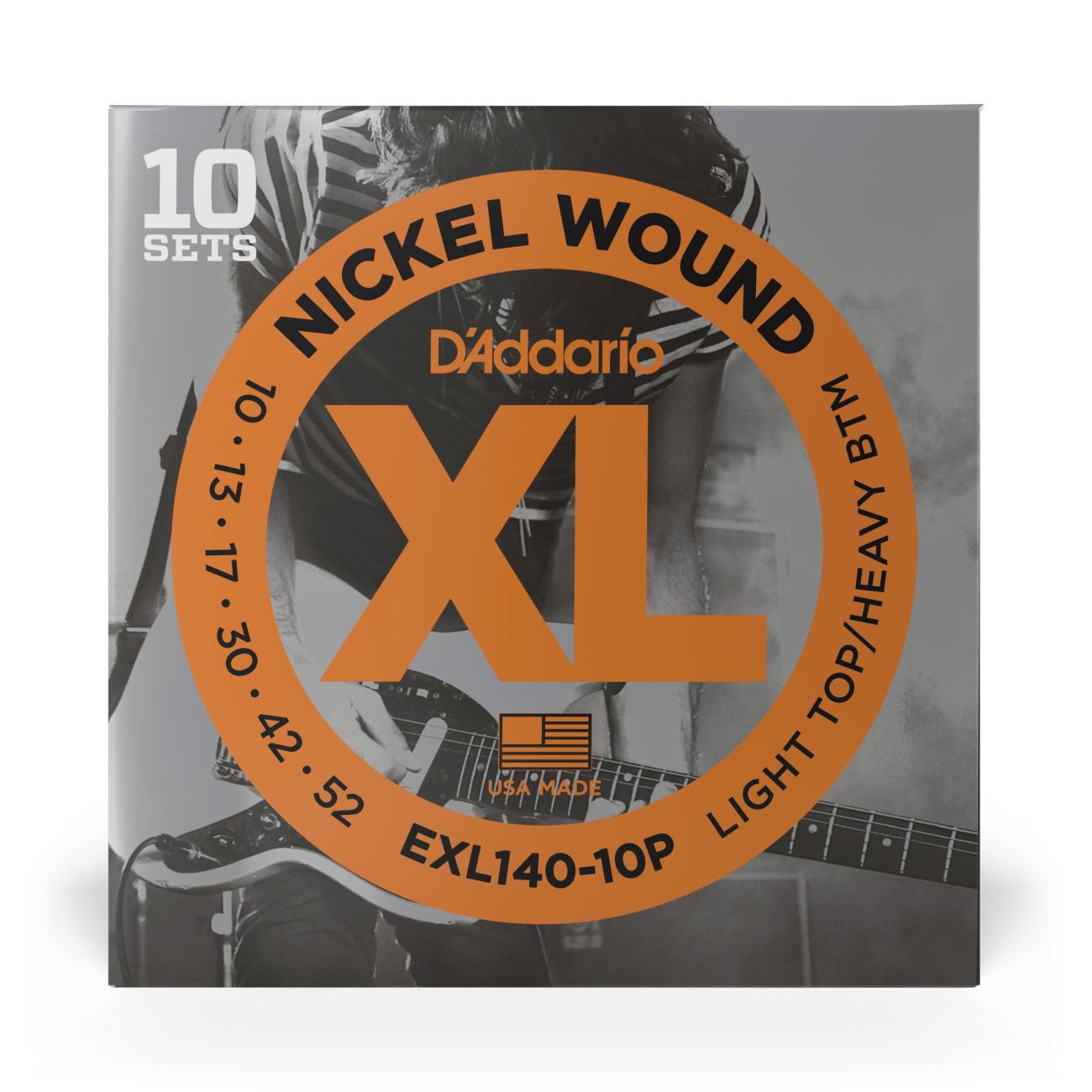 D'Addario EXL140-10P | Nickel Wound Electric Guitar Strings 10-52 Light Top Heavy Bottom Gauge | 10-Pack