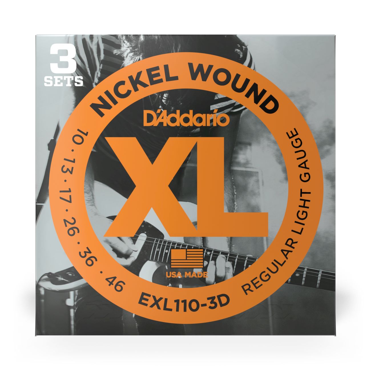 D'Addario EXL110-3D | Nickel Wound Electric Guitar Strings 10-46 Regular Light Gauge | 3-Pack
