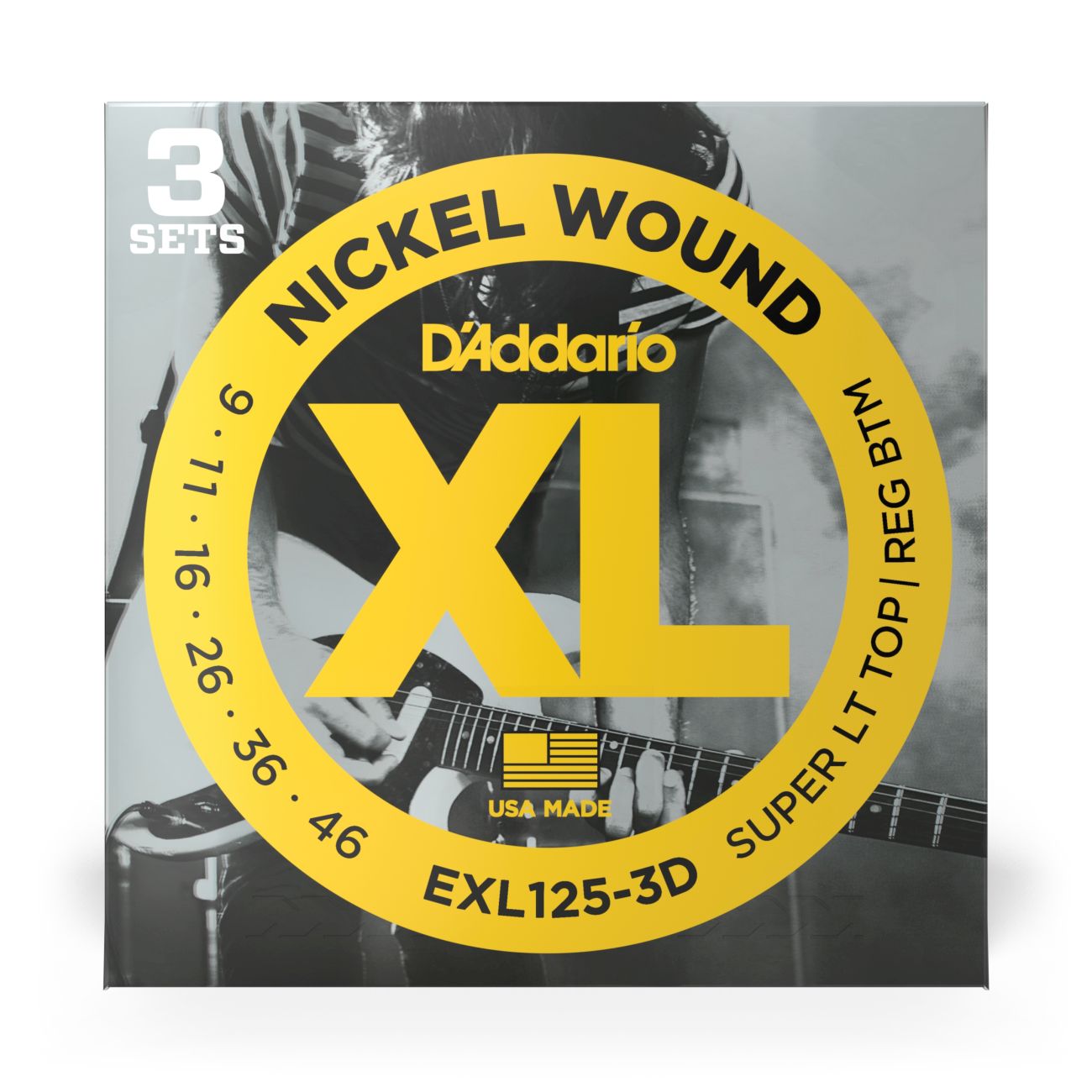 D'Addario EXL125-3D | Nickel Wound Electric Guitar Strings 9-46 Super Light Top Regular Bottom Gauge | 3-Pack