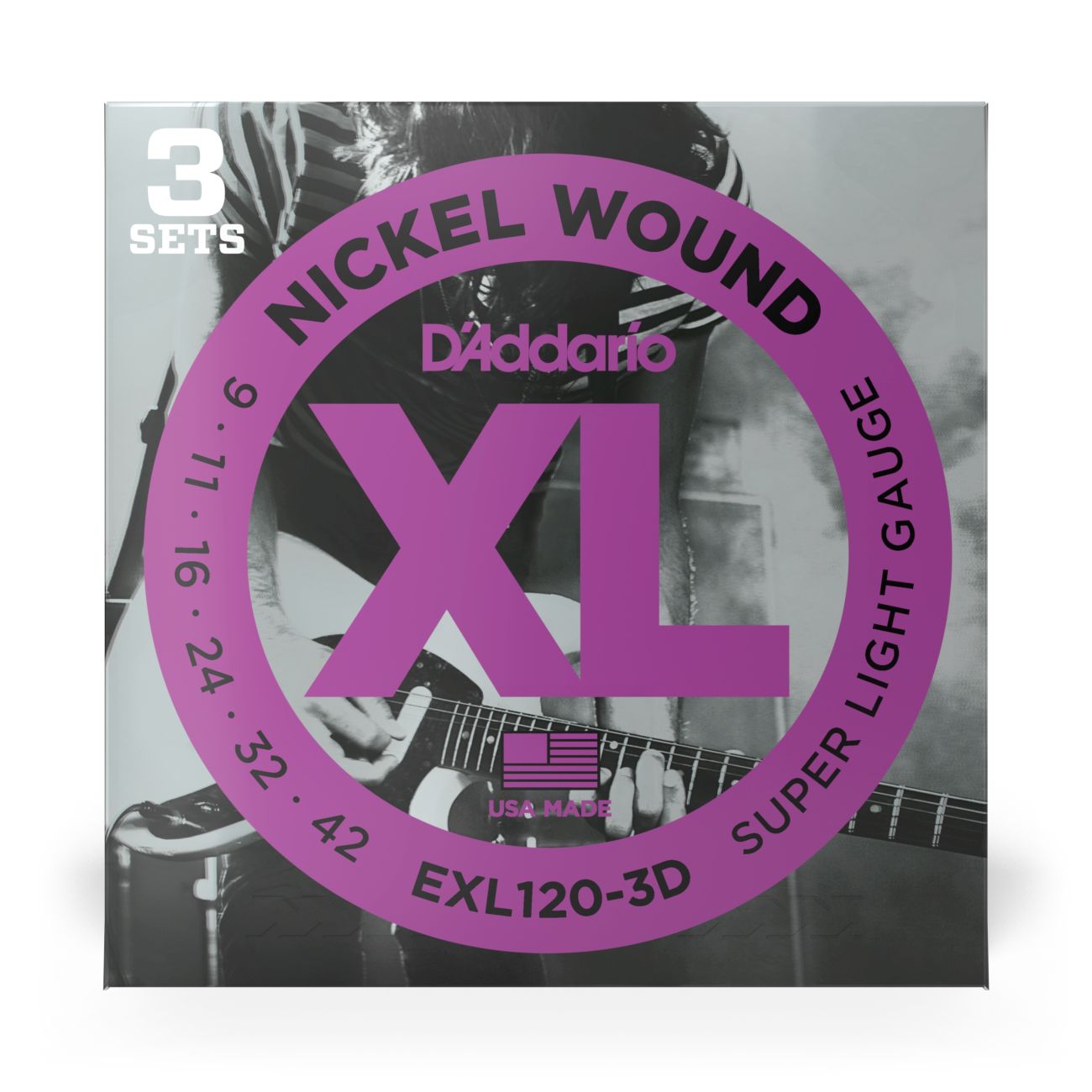 D'Addario EXL120-3D | Nickel Wound Electric Guitar Strings 9-42 Super Light Gauge | 3-Pack