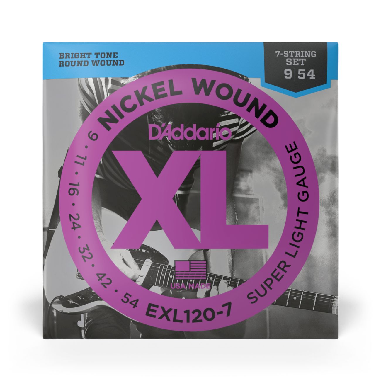 D'Addario EXL120-7 | Nickel Wound Electric Guitar Strings 9-54 Super Light Gauge | 7-String