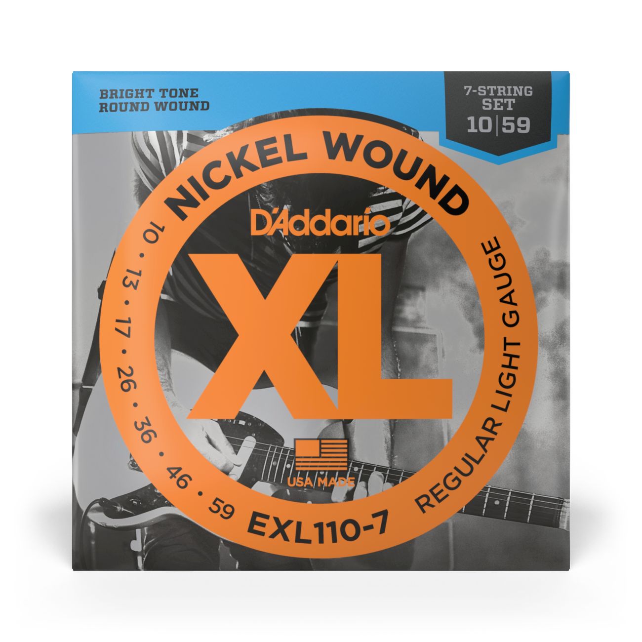 D'Addario EXL110-7 | Nickel Wound Electric Guitar Strings 10-59 Regular Light Gauge | 7-String