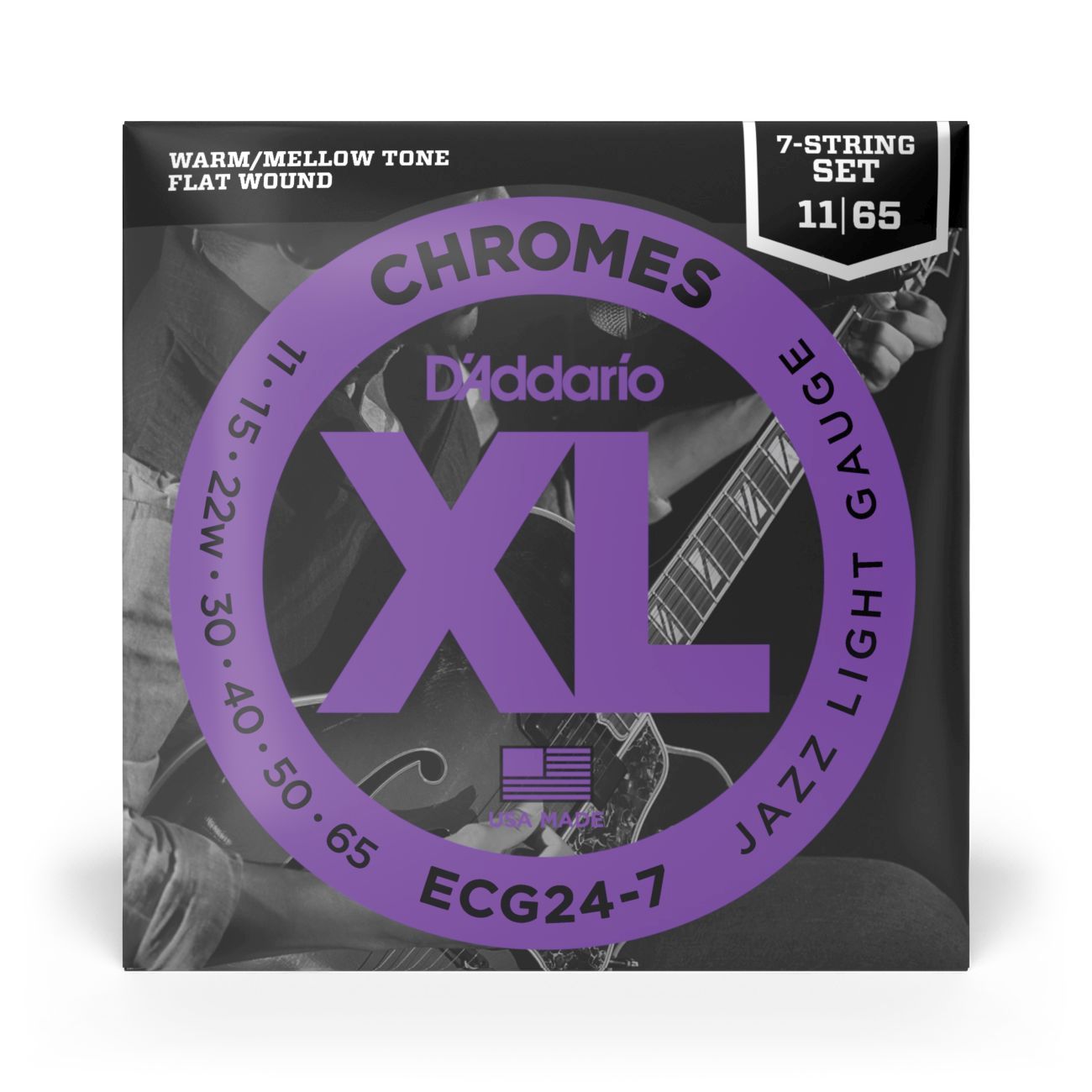 D'Addario ECG24-7 | Chromes Electric Guitar Strings 11-65 Jazz Light Gauge | 7-String