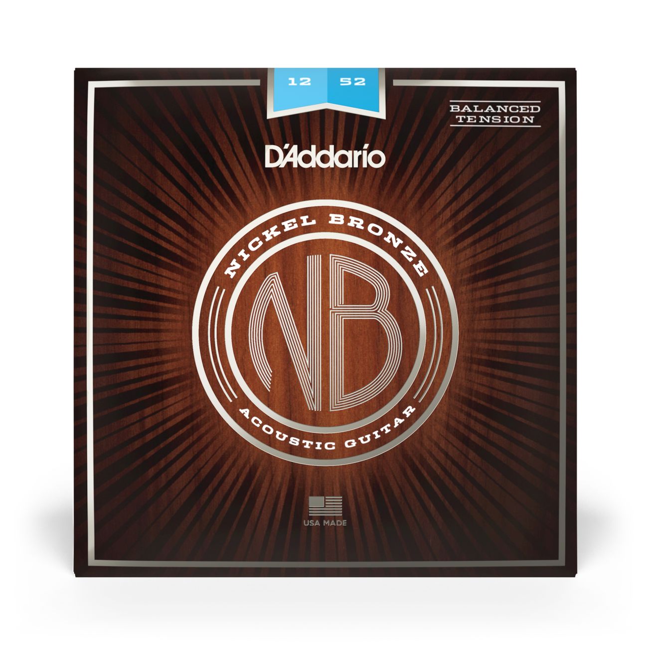 D'Addario NB1252BT | Nickel Bronze Acoustic Guitar Strings 12-52 Gauge | Balanced Tension Light