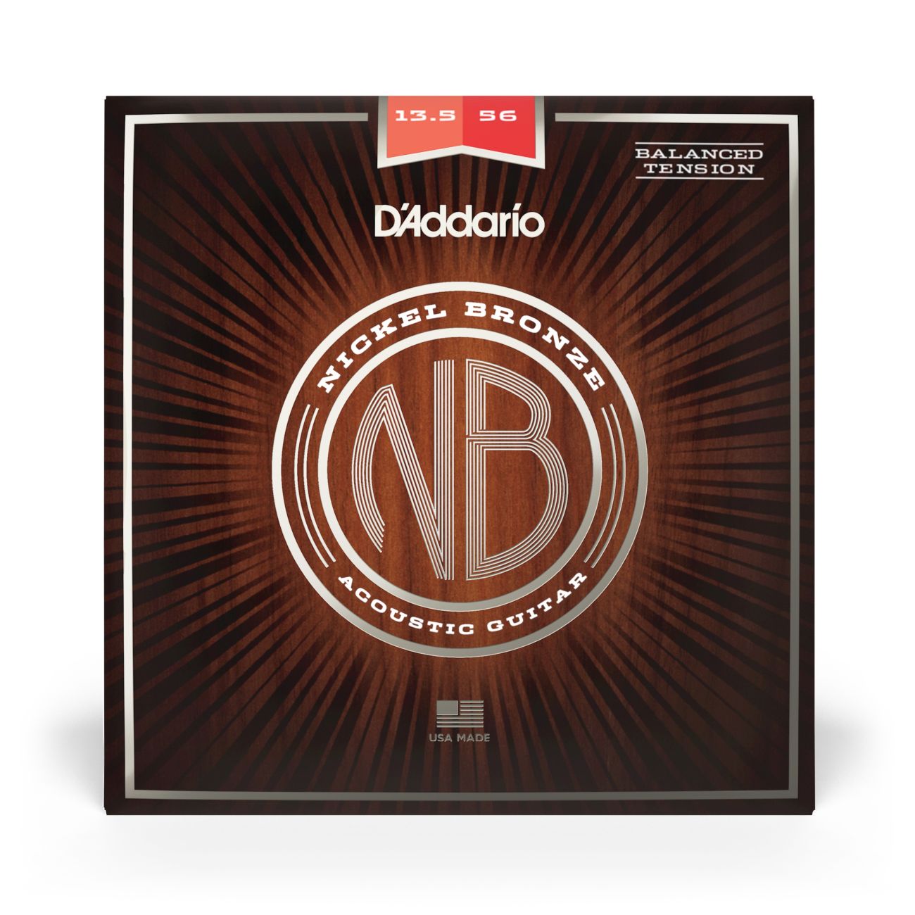 D'Addario NB13556BT | Nickel Bronze Acoustic Guitar Strings 13.5-55 Gauge | Balanced Tension Medium