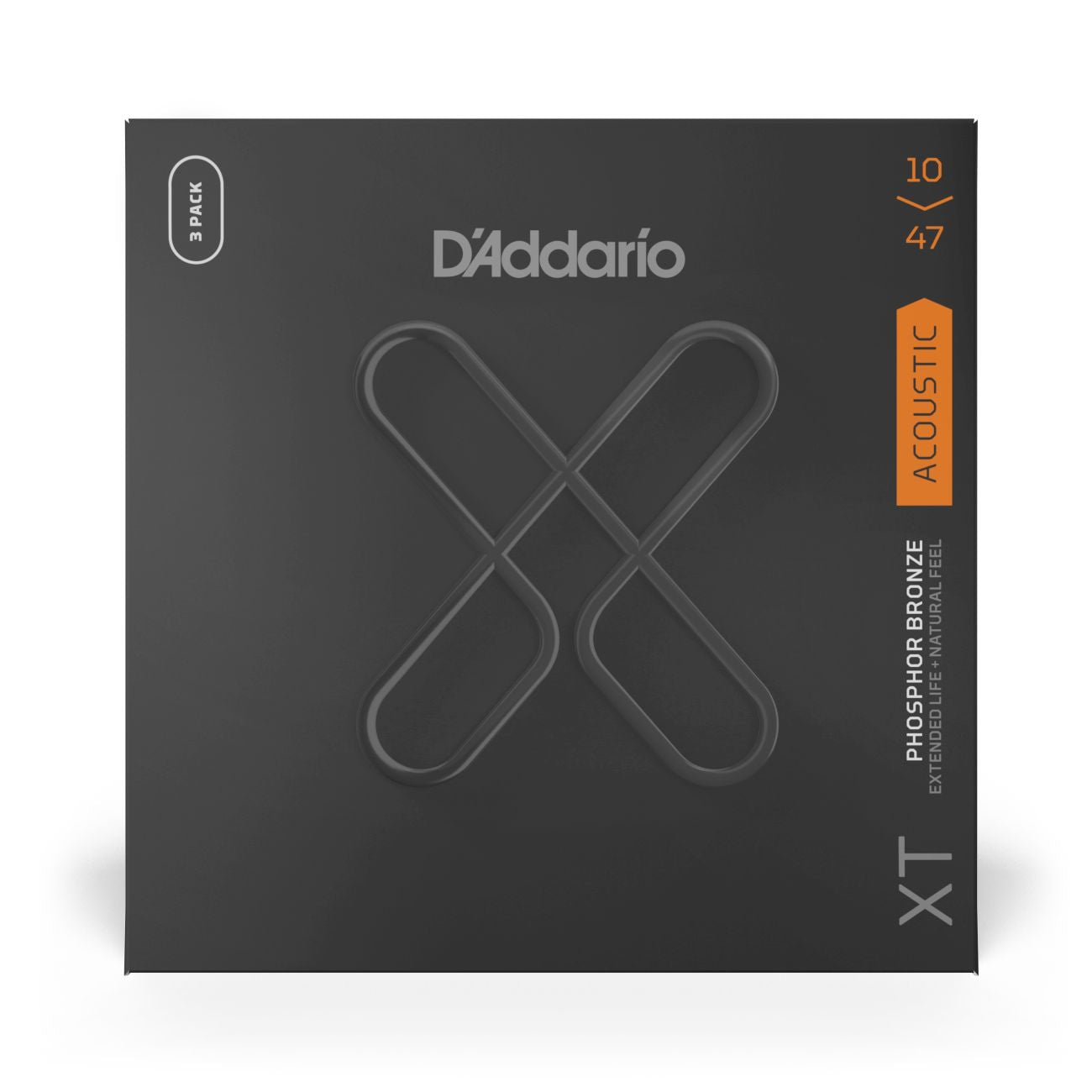 D'Addario XTAPB1047-3P | XT Phosphor Bronze Acoustic Guitar Strings 10-47 Gauge | Extra Light | 3-Pack