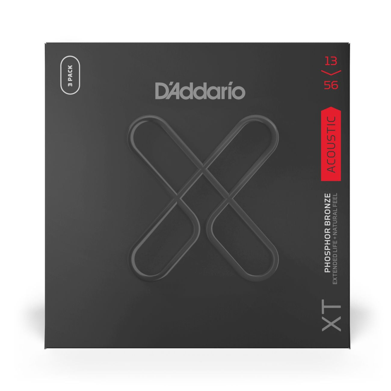 D'Addario XTAPB1356-3P | XT Phosphor Bronze Acoustic Guitar Strings 13-56 Gauge | Medium | 3-Pack