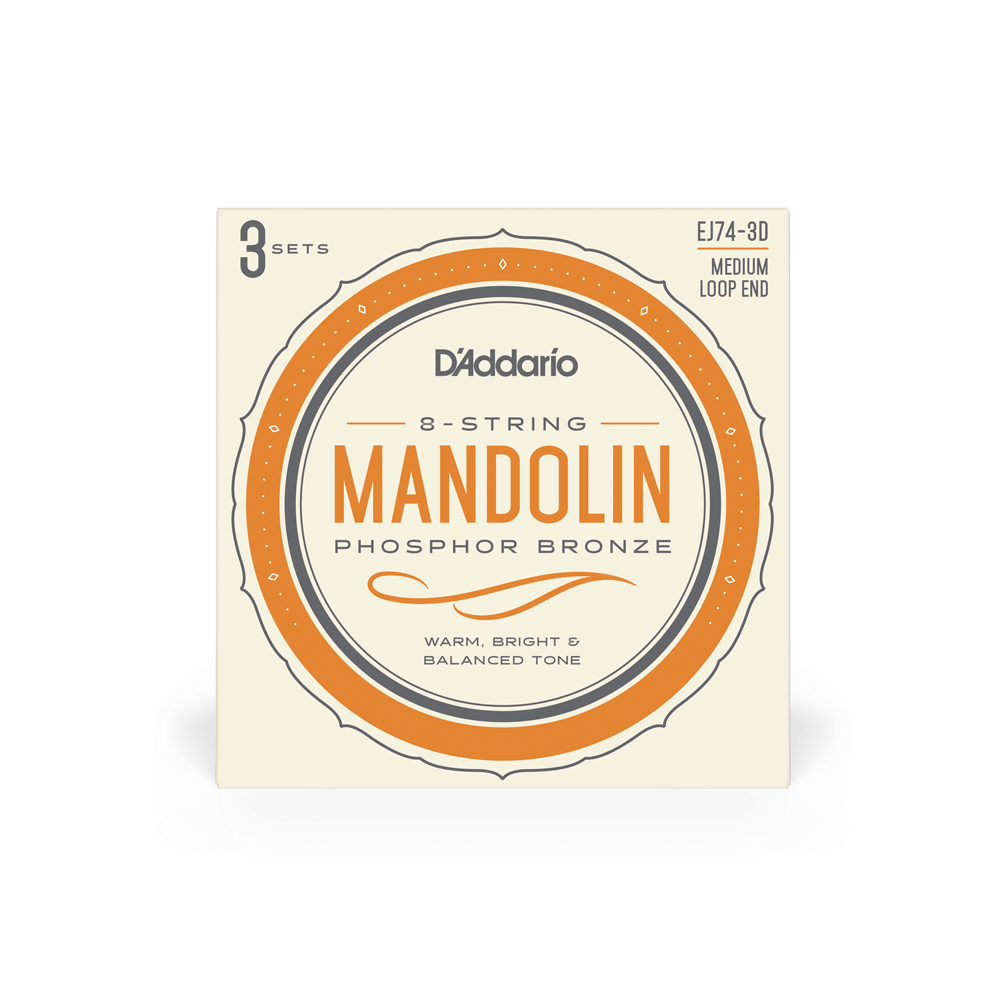 D'Addario EJ74-3D Mandolin Strings, Phosphor Bronze, Medium, 11-40, 3-Pack