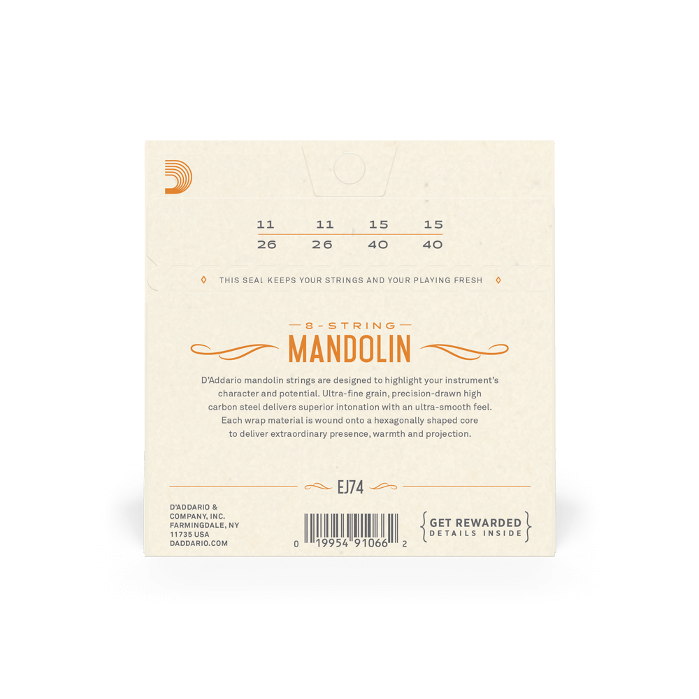D'Addario EJ74 Mandolin Strings, Phosphor Bronze, Medium, 11-40