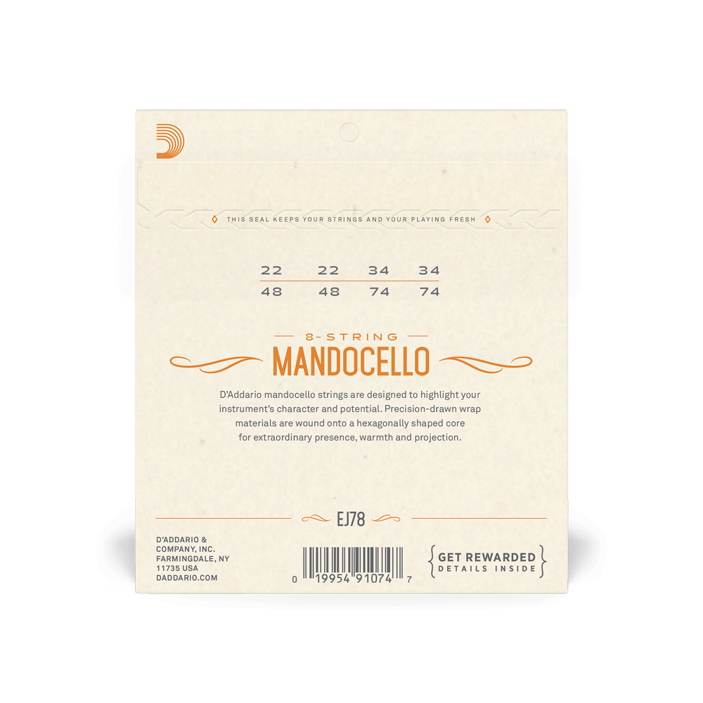 D'Addario EJ78 Phosphor Bronze Mandocello Strings, 22-74
