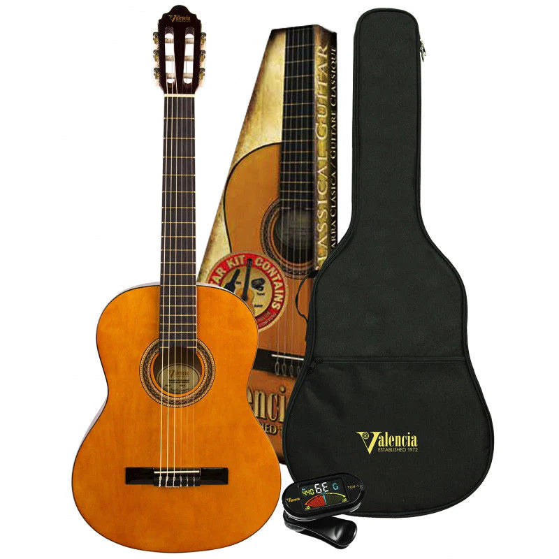 Valencia VC102K 100 Series | 1/2 Size Classical Guitar Package | Antique Natural Satin